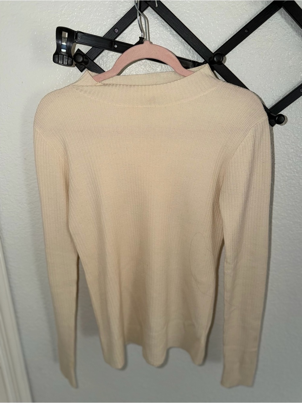 AG Adriano Goldschmied Cream Ribbed Mock Neck Sweater Medium Soft Knit Top - Picture 2 of 4